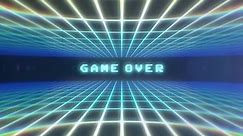 Retro Video Game background and Game Over look blue / Retro Video Game Game Over / A retro video game Background and game over text in blue color