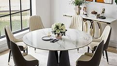 Modern Round Stone Dining Table with Sintered Stone Top for Dining Room Kitchen, Carbon Steel Base, 47"/51"/59"