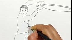 Easy pencil sketch of a Batsman hitting Six in a cricket match