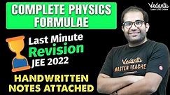 JEE 2022: All Physics Formulae - Last Minute Revision for JEE [Formulae PDF Attached] | Vedantu JEE