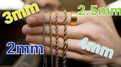 2mm, 3mm & 4mm ROPE CHAINS | Gold Jewelry Sizing
