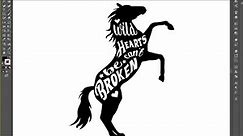 Illustrator CC Animal Silhouette Tutorial create wild horse stencil with typography cutout clipart