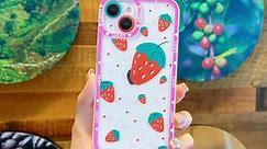 Abbery for iPhone 14 Case Pink Clear with Design Strawberry