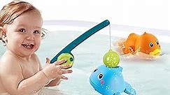 Dwi Dowellin Bath Toys for Toddlers, Magnetic Fishing Games Kids Bathtub Toys, Mold Free Wind-up Toys Swimming Fish Duck Whale Floating Water Toys for Kids Baby Infant