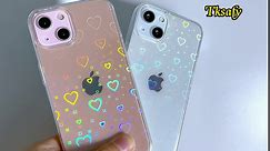 Tksafy Case Compatible iPhone 15 Case, Clear Glitter Cute Laser Holographic Love Heart Pattern for Women Girls, Anti-Yellow Hard PC Protective Phone Cover for iPhone 15 6.1-inch 2023, Rainbow Heart