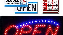 Neon Open Sign for Business with Flashing Mode – Indoor Electric Light up Sign for Stores (19 x 10 in, Model 2) Includes Business Hours and Open & Closed Signs
