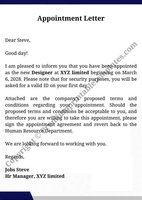 appointment letter template    word  business letter template letter