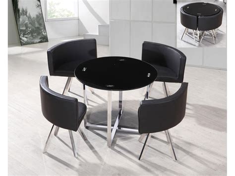 Round Black Glass And Chrome Dining Table And 4 Chairs Homegenies