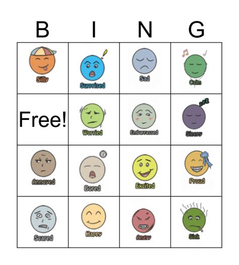 emotions bingo card