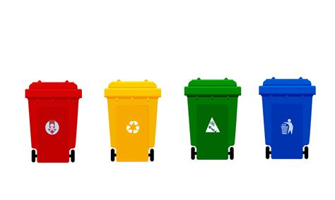 plastic trash bin red yellow green  blue  color trash bin  symbol  front image