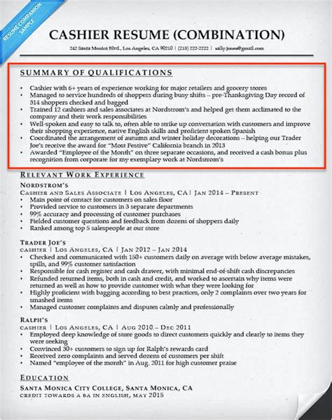 qualification summary  student resume williamson gaus