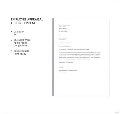 sample appraisal letters    premium templates