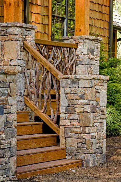 beautiful wooden  stone front porch ideas