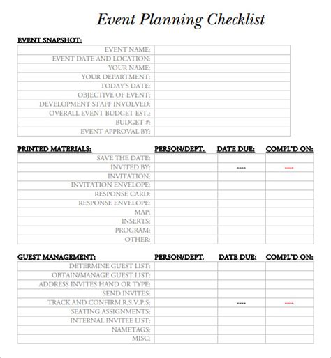 sample event planning checklist templates  google docs ms