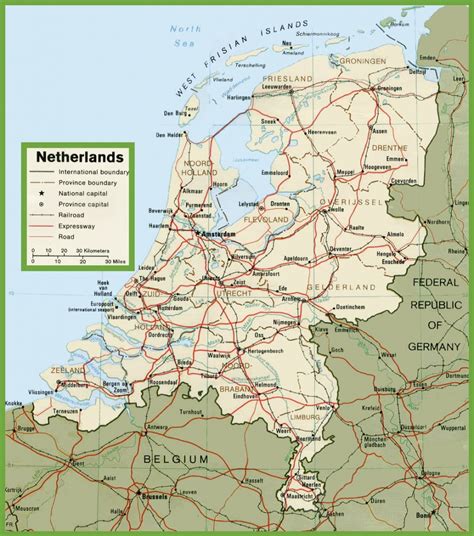 maps  holland detailed map  holland  english tourist map  printable map  holland