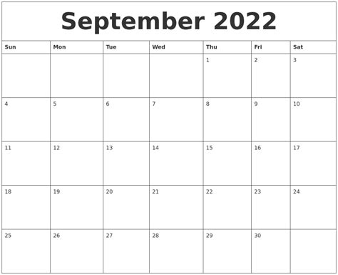 september  blank schedule template