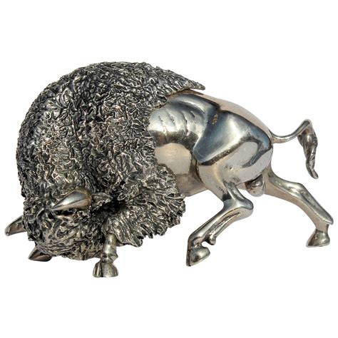 charging buffalo italian  silver sculpture   cerreti  stdibs