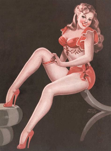 pin up print 1948 redhead showgirl in red w garter