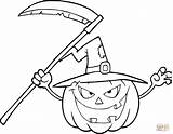 Coloring Pumpkin Halloween Pages Scythe Supercoloring Printable Witch sketch template