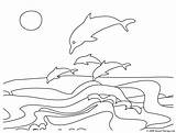 Coloring Dolphin Jumping Drawing Kids Cliparts Sunset Pages Dolphins Beach Easy Favorites Add sketch template