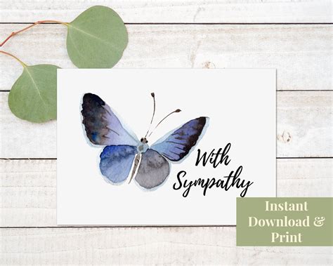 sympathy card printable  sympathy condolences butterfly