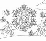 Coloring Snowflakes Christmas Mountain Printable Snow Snowflake Pages Winter Kids Colorable Tree Netart Color sketch template
