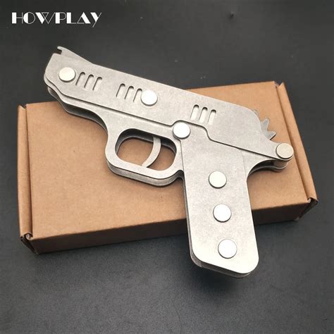 howplay metal mini rubber band gun folding  bursts  bullets toy