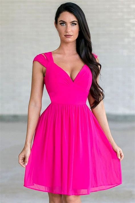 Dual Strap Off Shoulder Chiffon Dress In Hot Pink Pink Dress Short