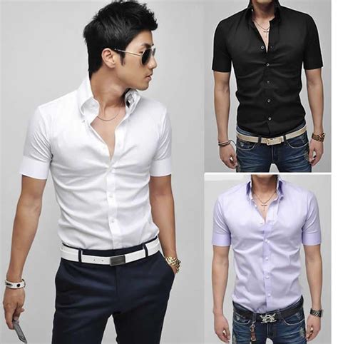 mens shirt slim fit casual blouse korean style cotton