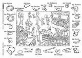 Wochenmarkt Markt Wimmelbild Obst Gemüse Flüchtlinge Grundschule Wimmelbilder Vorschule Illustratoren Malvorlage Ausmalen Ausmalbild Suchbild Früchte Bildergeschichte Illustratorenfuerfluechtlinge sketch template