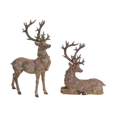 set   brown distressed finish deer figurines christmas decorations  walmartcom