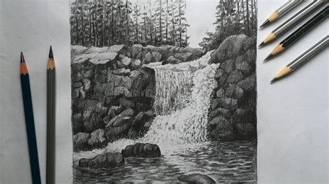 waterfall drawing  pencil draw shade  waterfall  pencil