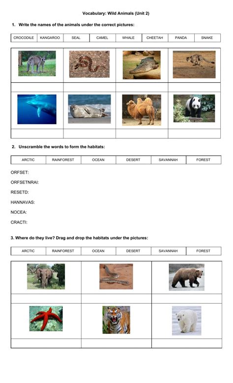 wild animal habitats worksheet
