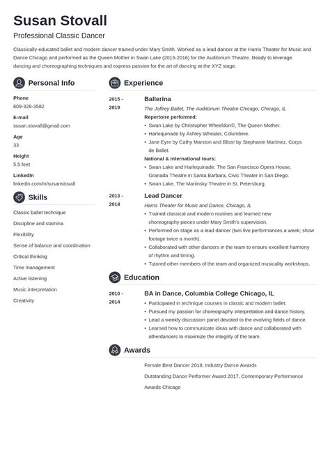 dance resume template professional examples guide