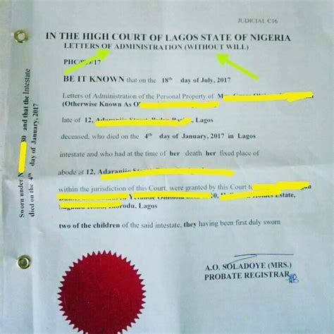 letter  administration properties nigeria