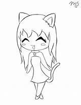Anime Coloring Cat Girl Pages Chibi Drawing Cute Library Clipart Girls sketch template
