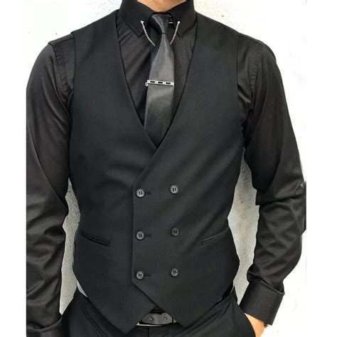 black formal sleeveless men vest  double breasted  piece male suit waistcoat custom