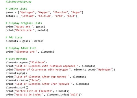 python code  list methods  sort text editor visual studio  coding gas metal