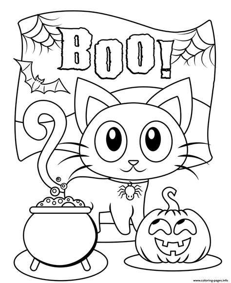halloween boo cat cute kids coloring page printable