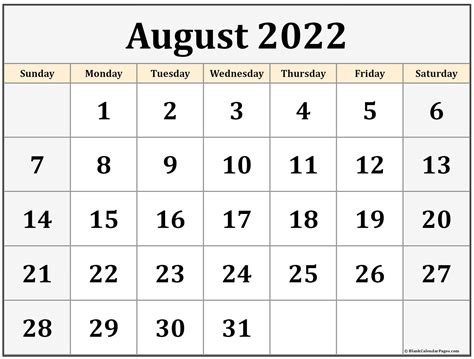 august  printable calendar  printable calendar monthly