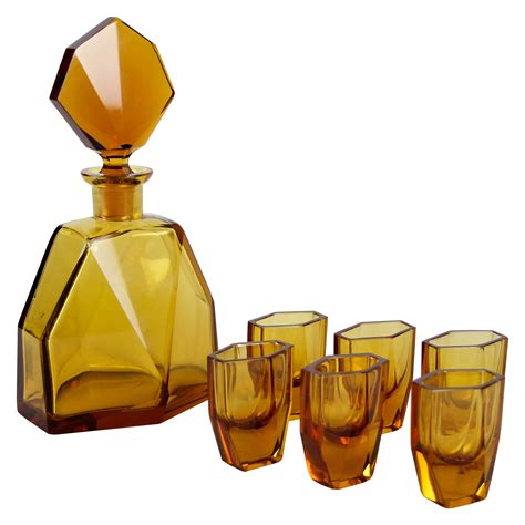 French Vintage Amber Colored 60 Piece Water Wine Champagne Liquor