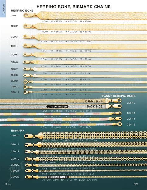 gold chain mm size chart