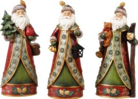 trio  santa figurines  quilted coats christmas tabletop figurines  pc set