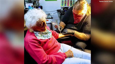 biker granny gets first tattoo at 103 years old youtube