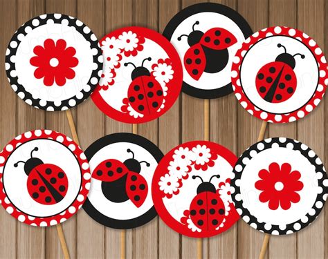ladybug printable cupcake toppers instant  digital etsy