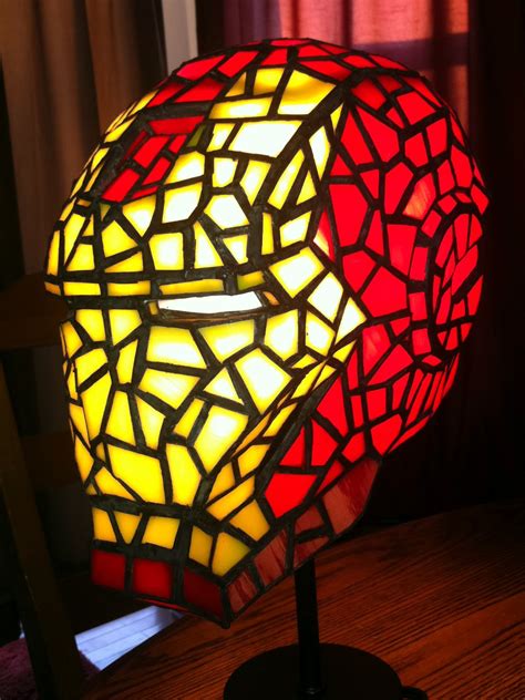 dans world stark features  stained glass iron man lamp