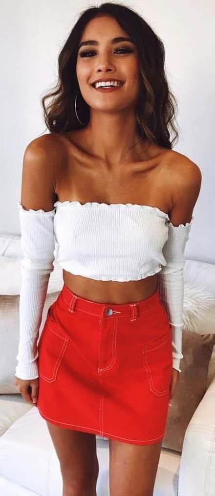 skirt mini red outfit  ideas fashion trendy summer outfits top outfits