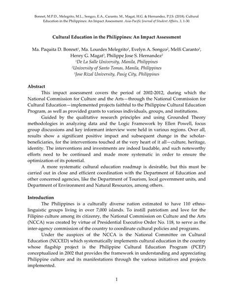 cultural education   philippines  impact assessment