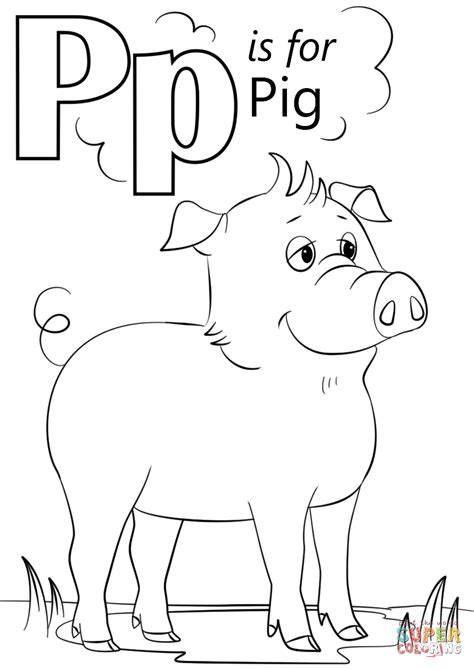 letter p   pig coloring page  printable coloring pages