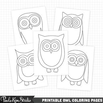 printable owl coloring pages  paula kim studio tpt